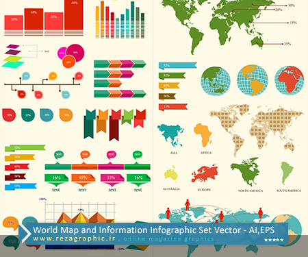 وکتور نقشه جهان و اطلاعات اینفوگرافیک | رضاگرافیک